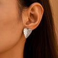 Heart Leaf Vein Texture Stud Earrings Gold Silver Pair view 4