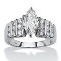 Silver Tone Marquise CZ Wide Band Ring with Side Stones view 1