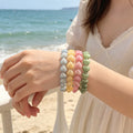 Glossy Heart Bead Bracelet With Gold Tone Extension Chain view 3