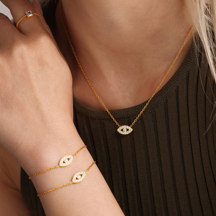 Zircon Evil Eye Necklace Bracelet Plus Satellite Bead Chains
