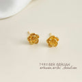 Gold Textured Rose Flower Stud Earrings Petite Bloom view 4