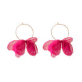 Six Color Translucent Fabric Petal Flower Hoop Earrings view 5