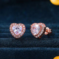 Heart Halo Clear Center Stone Stud Earrings Three Tones view 4