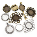 Ornate Round Floral and Key-Shaped Pendant Bezel Trays view 1