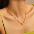 Gold Paperclip Chain Teardrop Rectangle Zircon Necklace view 3