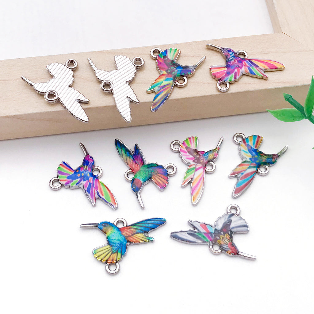 Painted Enamel Zinc Alloy Hummingbird Bird Connector Charms for Bracelet Necklace Making