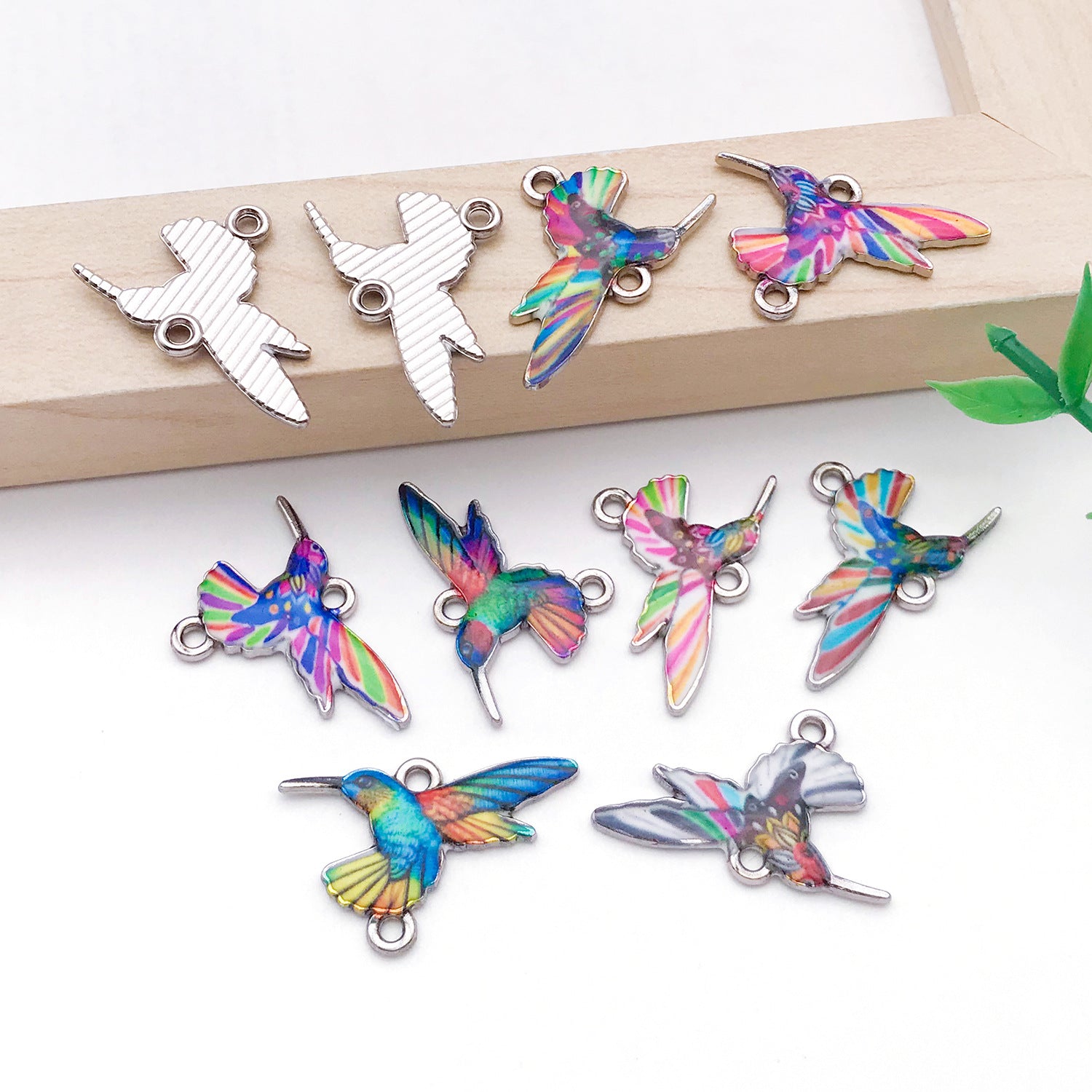 Painted Enamel Zinc Alloy Hummingbird Bird Connector Charms for Bracelet Necklace Making