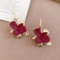 Gold Sculpted Flower Drop Earrings In Pink And Red view 7