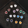 Silver Tone Heart Shape CZ Stud Earrings Multicolor Options view 2