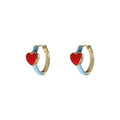 Gold Tone Aqua Ribbon Red Heart Huggie Hoop Earrings view 5