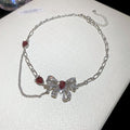 Red Heart Crystal Bow Layered Chain Statement Necklace view 6