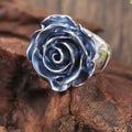 Silver Tone Blue Enamel Rose Flower Ring Sizes 6-10 view 2