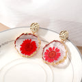 Eleven Style Gold Tone Round Pressed Flower Resin Drop Stud Earrings view 2