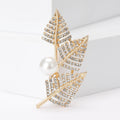 Crystal Leaf And Pearl Brooch In Gold And Silver Tone view 2