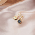Black and Clear Square Crystal Look Long Hook Earrings view 3