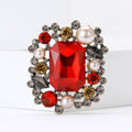 Rectangular Jewel And Pearl Cluster Brooch in Three Colors view 3