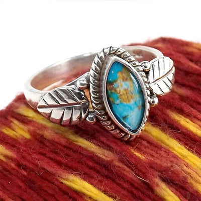 Antique silver marquise turquoise leaf ring alternate product view