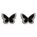 Black Enamel Butterfly Stud Earrings Silver Zircon Border view 5