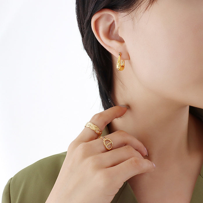 Gold Or Silver Hammered U Hoop Earrings Textured Metal
