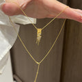 Gold-Tone Wheat Ear Zircon Tassel Necklace And Stud Earrings view 2