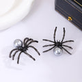 Black Spider and Silver Pearl Look Small Stud Earrings view 2