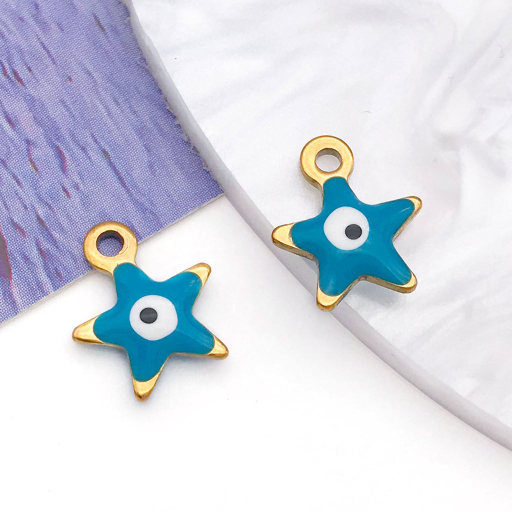 Stainless Steel Five Point Star Eye Enamel Charm Pendant for DIY Bracelet Necklace