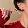 Wine Red Heart Ball Dual Wear Stud Earrings Gold Posts view 2
