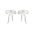 Silver Bow Chain Tassel Stud Earrings With Decorative Details view 5
