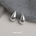 Silver Tone Mirror Polished Teardrop Stud Earrings For Women view 1