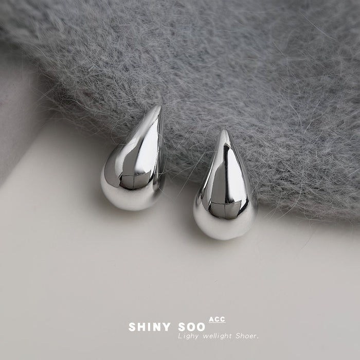 Silver Tone Mirror Polished Teardrop Stud Earrings For Women