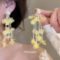 Yellow Floral Branch Earrings With Layered Petal Dangles view 1