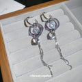 Silver Circle And Crystal Drop Earrings With Chain Tassels view 4