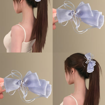 Sheer Organza Bow Banana Clip Rhinestone Blue Pink Yellow