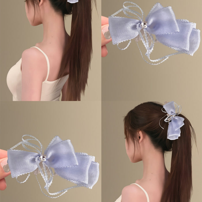 Sheer Organza Bow Banana Clip Rhinestone Blue Pink Yellow