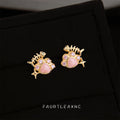 Gold Cat Claw Pink Heart Enamel CZ Accent Stud Earrings view 4