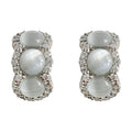 Silver Tone Triple White Cat Eye Oval Ornate Frame Stud Earrings view 5