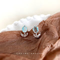 Silver Crystal Tulip Stud Earrings Pink And Blue Colors view 7