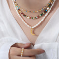 Gold Crescent Moon Pendant Freshwater Pearl Necklace view 4