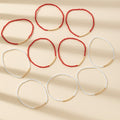 Seed Bead Stretch Bracelet Set Gold Tube Bar Red White view 3