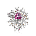 Pink Silver Tone Flower Crystal Six Designs Metal Brooch Pin view 1