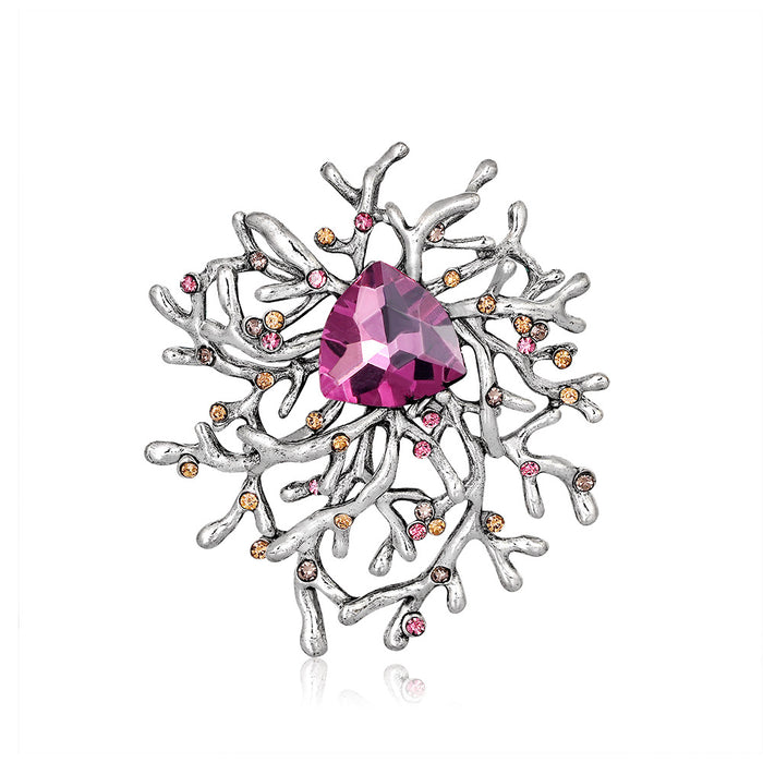 Pink Silver Tone Flower Crystal Six Designs Metal Brooch Pin
