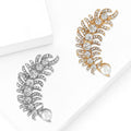 Rhinestone Feather Brooch Pin With Pearl Gold Silver 2 Colors view 3