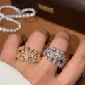 Open Geometric Baguette Crystal Cluster Rings Gold Silver Two Styles view 2