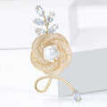 Gold Mesh Rose Brooch Pearl Center Clear Marquise Rhinestones view 2
