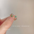 Silver Twisted Band Ring Green Oval Zircon Center Stone view 4