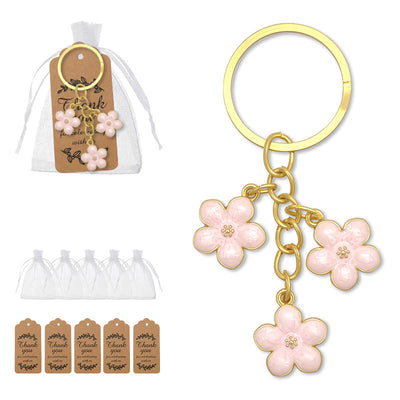 Pink sakura gold keychain with organza bags and thank-you tags