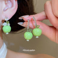 Green Apple Bead Earrings Necklace Bracelet and Flower Rings view 4