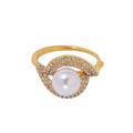 Faux Pearl Zircon Double Curve Open Rings Gold Steel Tone view 5