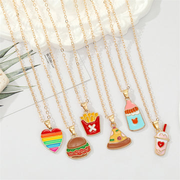 Gold Tone Colorful Enamel Food and Heart Pendant Necklaces