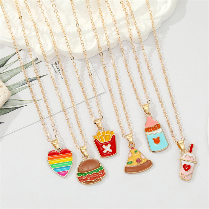 Gold Tone Colorful Enamel Food and Heart Pendant Necklaces